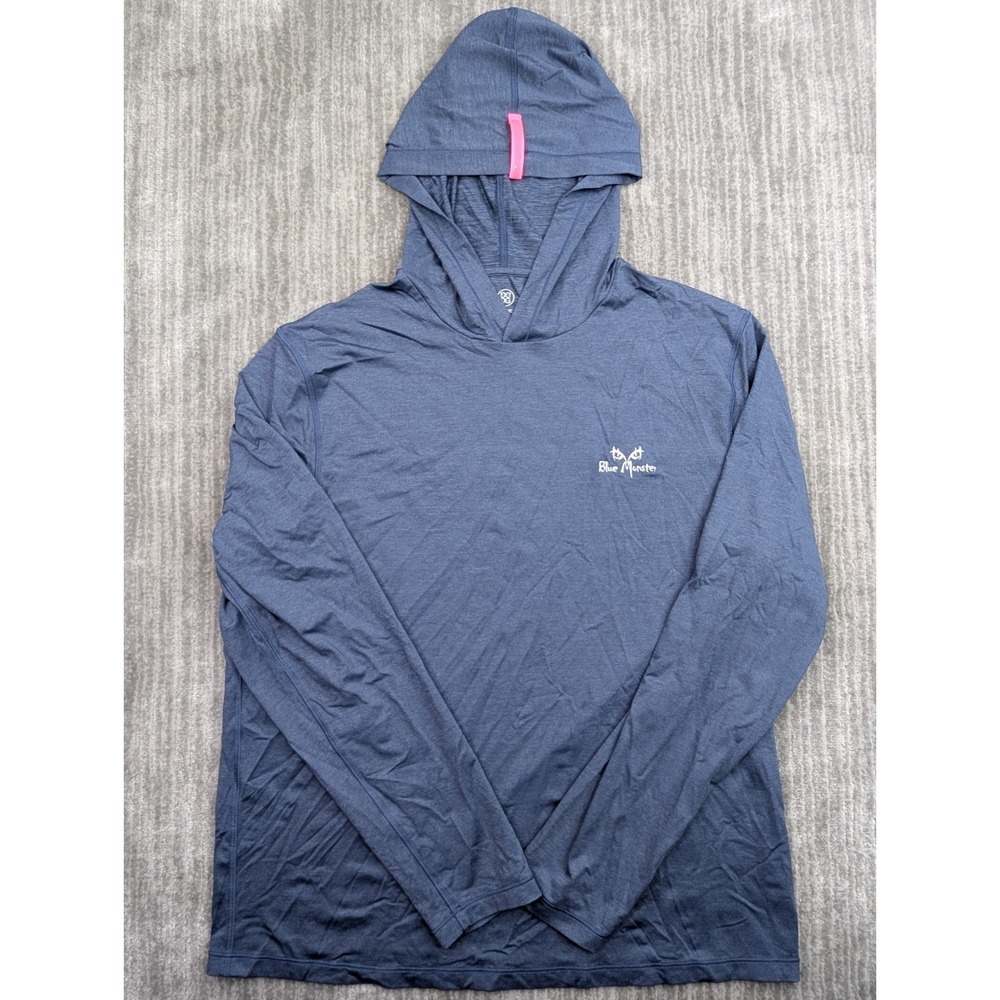 G/Fore Melange Ice Nylon Hoodie Men's Medium Wicking UPF Blue Monster Trump Golf